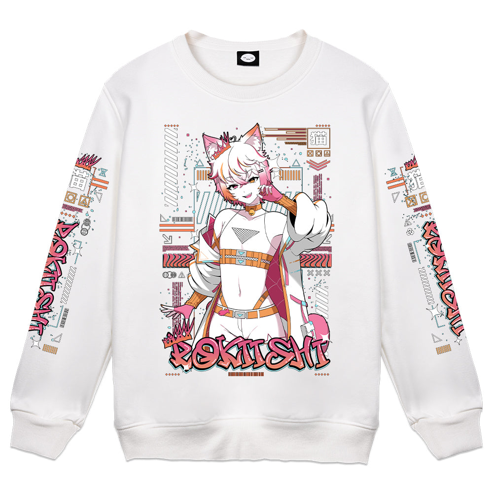 Rokiishi "Silly Catboy" White Crewneck