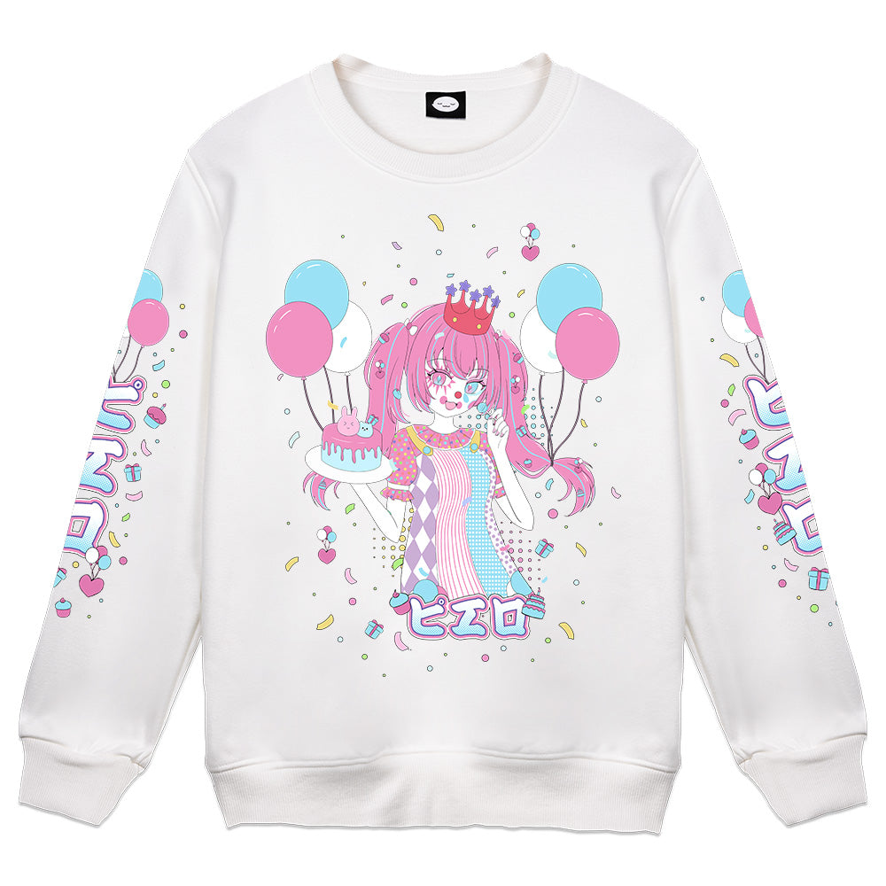 LolliePopVT "Cake, Clown, & Confetti" White Crewneck