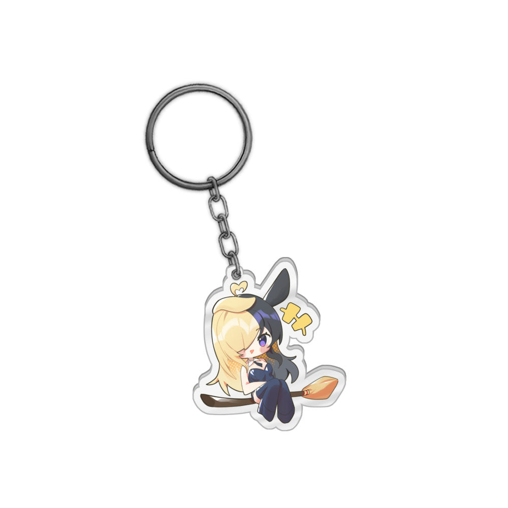 Spellydoesart Chibi Broom Ride Keychain