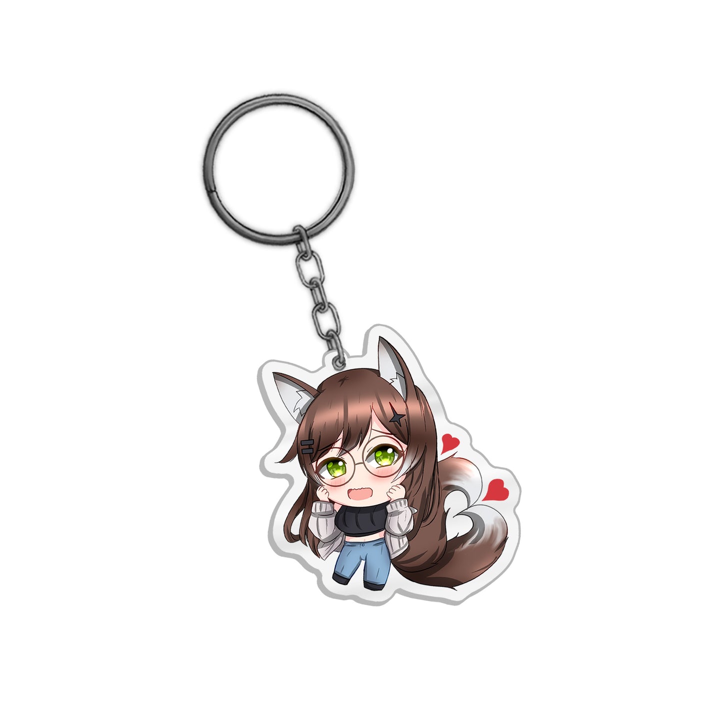 WhiteWolfMeg Twin Tailed Wolf Keychain