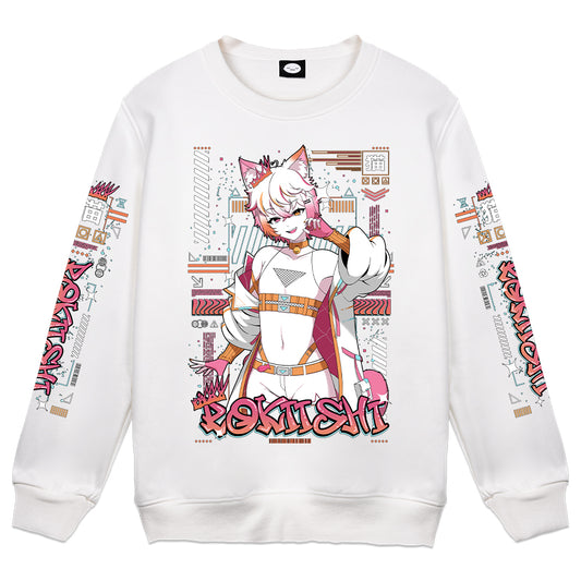Rokiishi "Silly Catboy" White Crewneck
