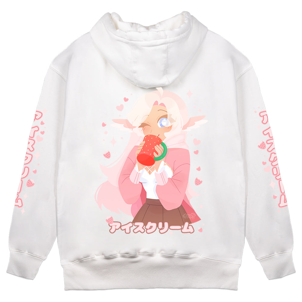 MenguStrawbs "Strawberry Sip" White Hoodie