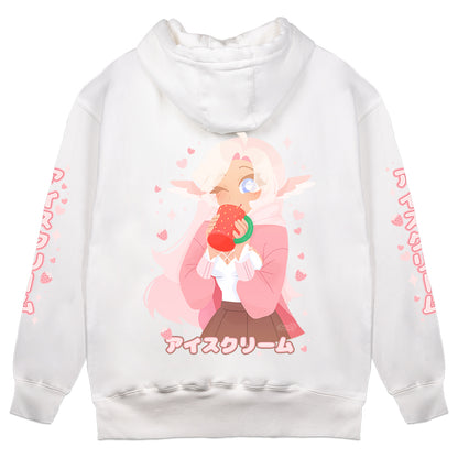 MenguStrawbs "Strawberry Sip" White Hoodie