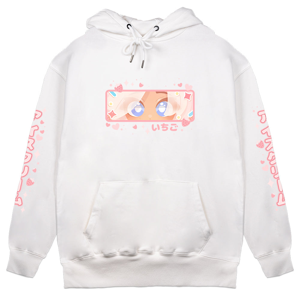 MenguStrawbs "Strawberry Sip" White Hoodie
