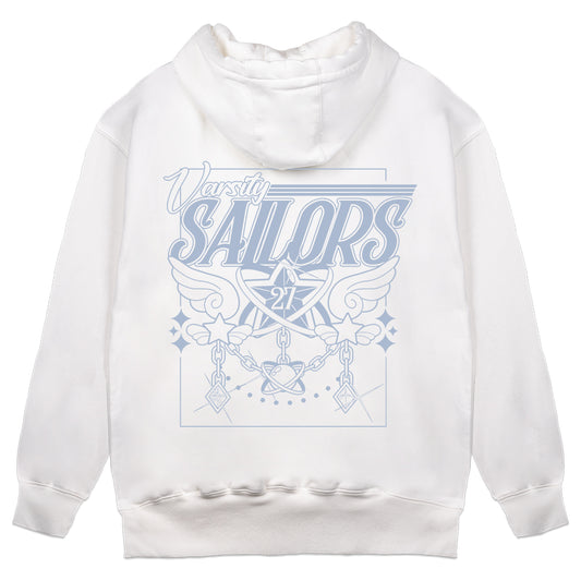 Vioncii Varsity Sailors Hoodie (White/Baby Blue)