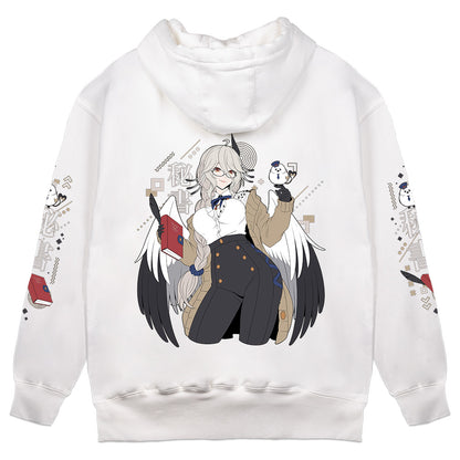 KiraHishotori Bird Secretary White Hoodie